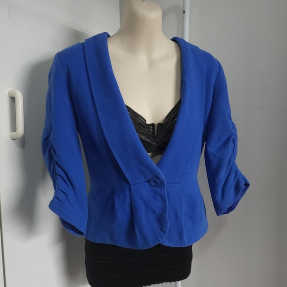 Aus S Zara Blue Cropped Blazer Peplum Jacket - Picture 15 of 16